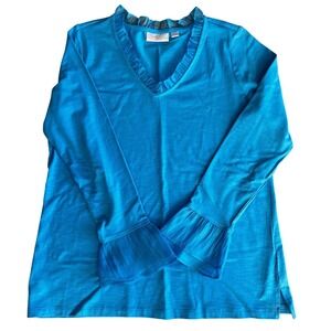 Belle by Kim Gravel Slub Knit Double Flutter Sleeve Top Size Small Blue‎